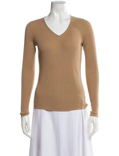 Pre-owned Akris V-neck Long Sleeve Top In Neutral