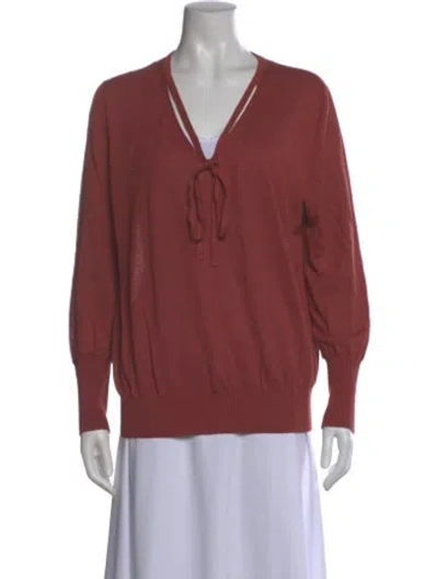 Pre-owned Akris V-neck Long Sleeve Top In Pink