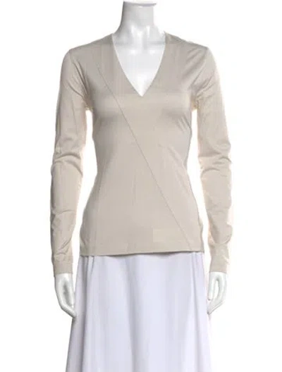 Pre-owned Akris V-neck Long Sleeve Top In White
