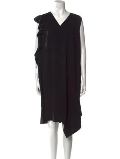 Pre-owned Akris V-neck Midi Length Dress In Black