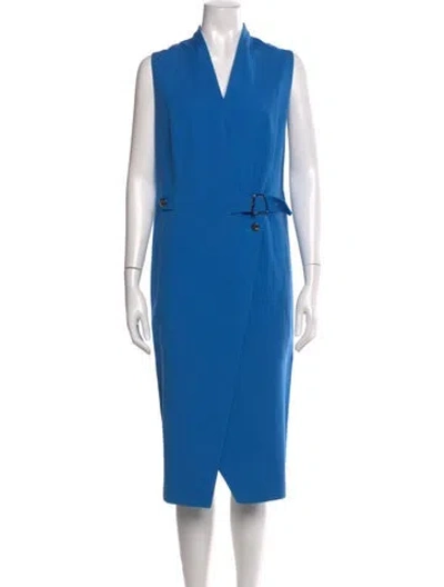 Pre-owned Akris V-neck Midi Length Dress In Blue