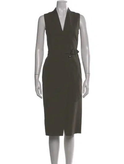 Pre-owned Akris V-neck Midi Length Dress In Green