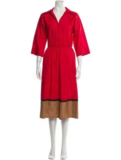 Pre-owned Akris V-neck Midi Length Dress In Red