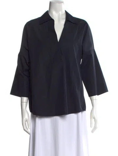 Pre-owned Akris V-neck Three-quarter Sleeve Blouse In Black