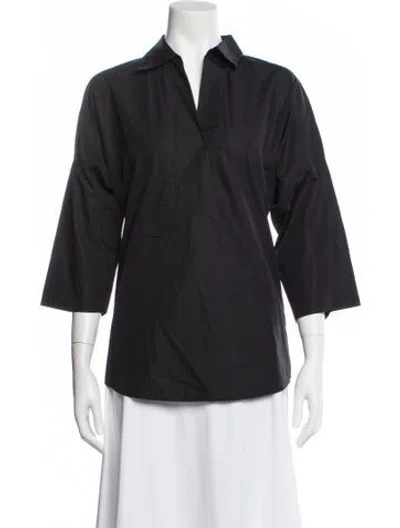 Pre-owned Akris V-neck Three-quarter Sleeve Blouse In Blue