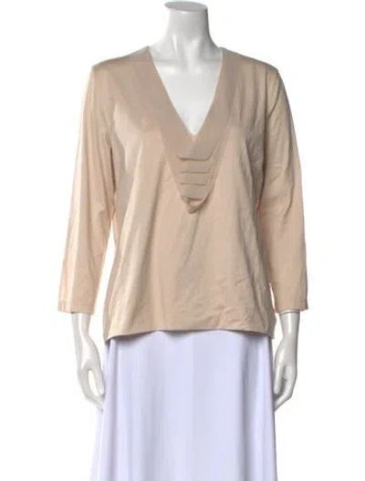 Pre-owned Akris V-neck Three-quarter Sleeve Blouse In Neutral