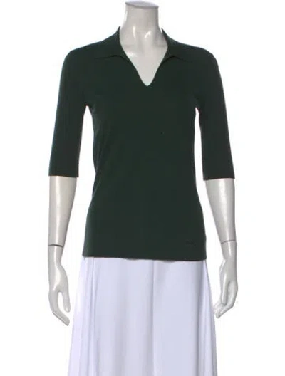 Pre-owned Akris V-neck Three-quarter Sleeve Polo In Green