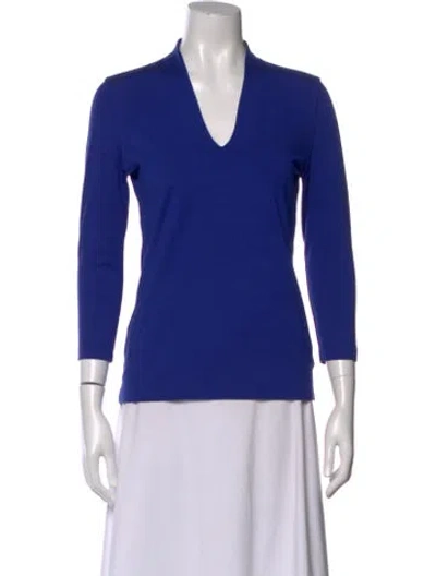 Pre-owned Akris V-neck Three-quarter Sleeve Top In Blue