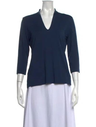 Pre-owned Akris V-neck Three-quarter Sleeve Top In Blue