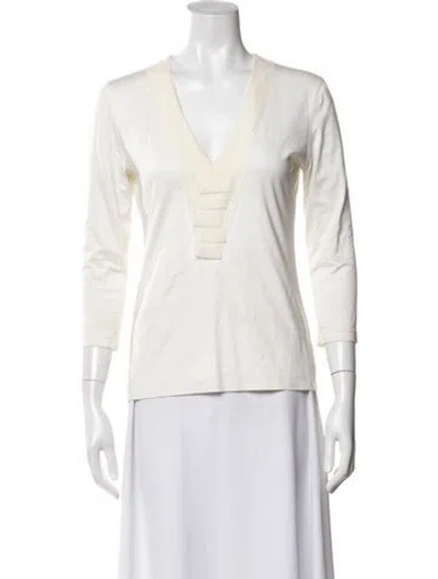 Pre-owned Akris V-neck Three-quarter Sleeve Top In Neutral