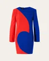 Akris Vortex Patchwork Wool Long-sleeve Mini Dress In Red