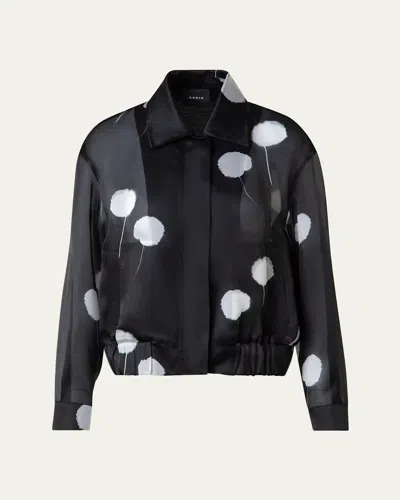 Akris Wanda Windflower-print Silk Crepe Blouson Jacket In Black-cream