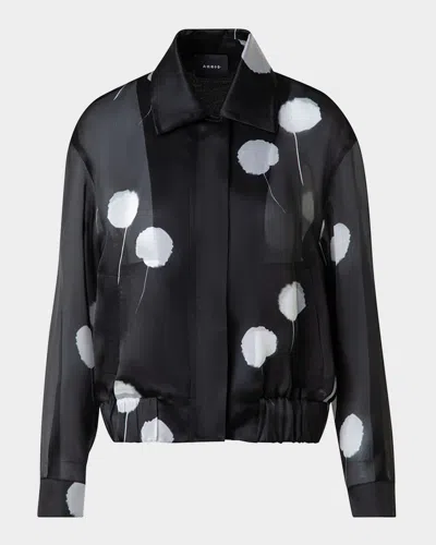 AKRIS WANDA WINDFLOWER-PRINT SILK CREPE BLOUSON JACKET