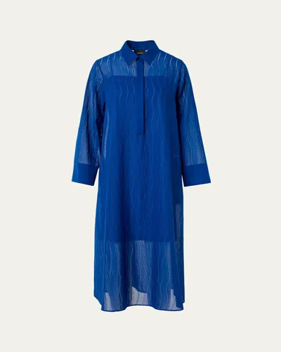 Akris Wave Broderie Anglaise Cotton Voile Midi Shirtdress In Blue