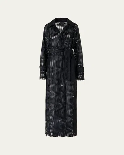Akris Wave Embroidered Single-breasted Long Coat In Black
