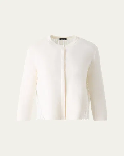 Akris Wave Guipure Silk Knit Crewneck Cardigan In Neutral