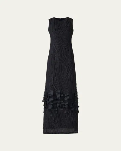 Akris Waves And Ribbons Jacquard A-line Slit Gown In Black