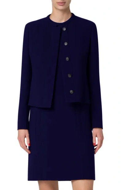 Akris West Double Face Wool Crepe Short Jacket In Dark Purple