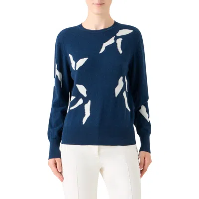 AKRIS AKRIS WHITECAPS INTARSIA KNIT CASHMERE & COTTON BLEND SWEATER