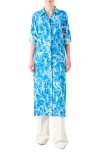 Akris Whitecaps Print Silk Crepe Midi Shirtdress In Blue