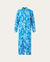 Akris Whitecaps Print Silk Crepe Midi Shirtdress In Blue