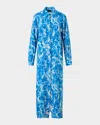 Akris Whitecaps Print Silk Crepe Midi Shirtdress In Blue