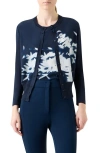 Akris Wildflower-print Silk Panel Crewneck Cardigan In Blue