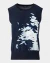 Akris Wildflower Print Sleeveless Silk Sweater In Blue