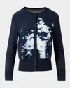Akris Wildflower-print Silk Panel Crewneck Cardigan In Blue