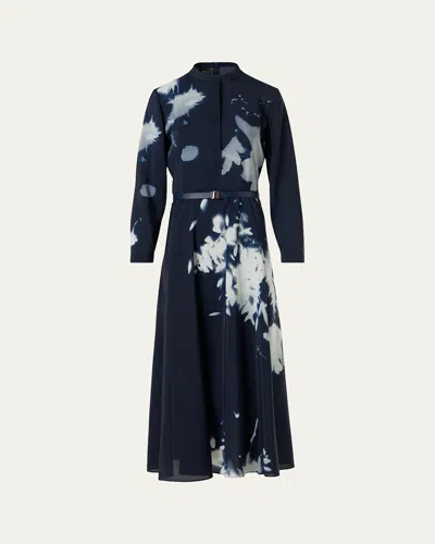 Akris Wildflower-print Silk Wool Voile Midi Dress In Blue