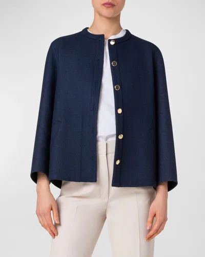 Akris Wilke Double-face Wool Short Jacket In Navy Denim