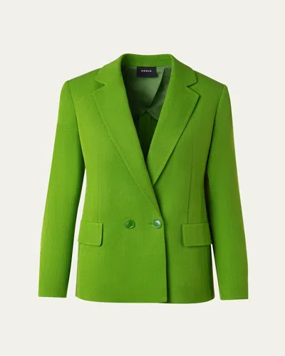 Akris William Boyfriend Double-breasted Silk Blazer In Grass Green