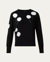 Akris Windflower Cashmere-cotton Crewneck Sweater In Black-ecru