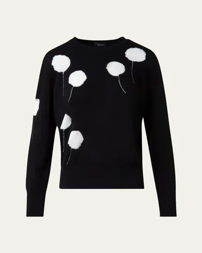 Akris Windflower Cashmere-cotton Crewneck Sweater In Black-ecru