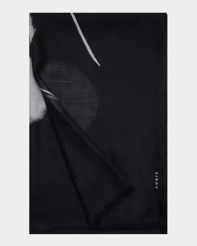 Akris Windflower Print Cashmere-silk Scarf In Black