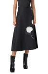 Akris Windflower-print Cotton Silk A-line Midi Skirt In Black-ecru