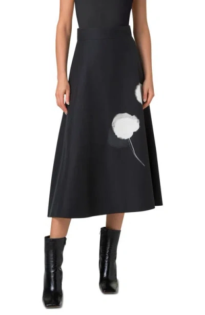 AKRIS AKRIS WINDFLOWER PRINT COTTON & SILK BLEND MIDI SKIRT
