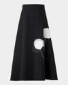 Akris Windflower-print Cotton Silk A-line Midi Skirt In Black-ecru