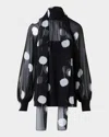 Shop Akris Windflower Print Neck-tie Silk Georgette Blouse In Black-ecru