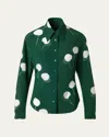 Akris Dandelion Print Silk Crepe Button-up Shirt In Pine Green-ecru