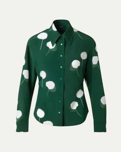 AKRIS WINDFLOWER PRINT SILK CREPE BLOUSE