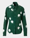 Akris Dandelion Print Silk Crepe Button-up Shirt In Pine Green-ecru