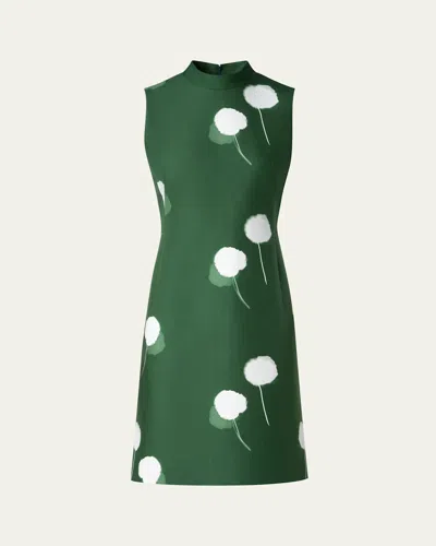 Akris Windflower-print Sleeveless Cotton-silk Dress In Pine Ecru