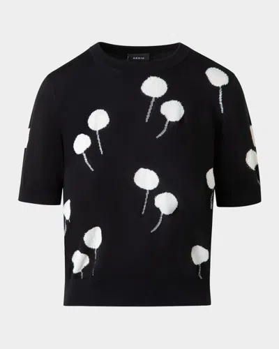 Akris Windflower Short-sleeve Cotton Sweater In Black-ecru