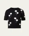 Akris Windflower Short-sleeve Cotton Sweater In Black-ecru