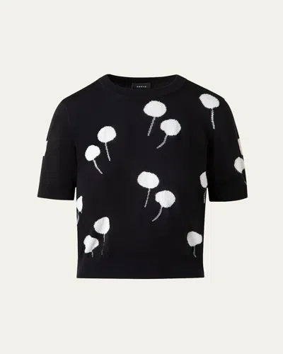 Akris Windflower Short-sleeve Cotton Sweater In Black-ecru