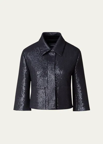 Akris Winslow Silk Chiffon Sequin Short Jacket In Black