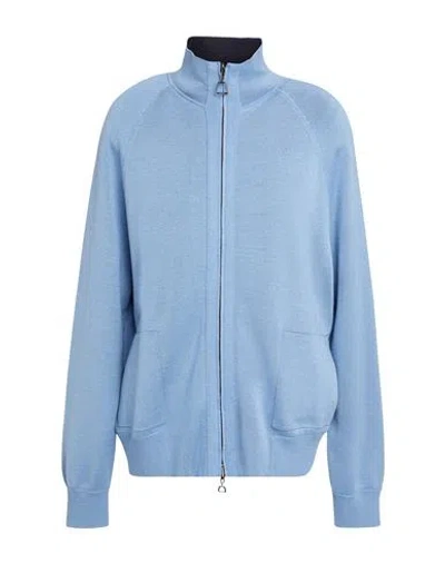 Akris Woman Cardigan Pastel Blue Size 16 Virgin Wool, Silk, Elastane