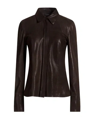 Akris Woman Shirt Chocolate Brown Size 16 Lambskin In Multi