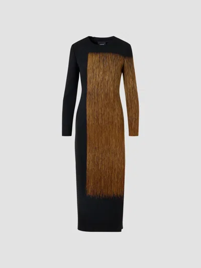 Akris Women's Abstract Print Wool-blend Crewneck Midi Dress In Black Vicuna